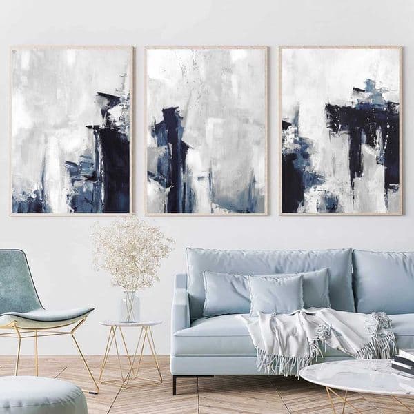 Blue and Grey Abstract Wall Art Prints Watercolor Brushstroke Art Painting Canvas Poster Modern Minimalist Wall Pictures DecorXJ241104