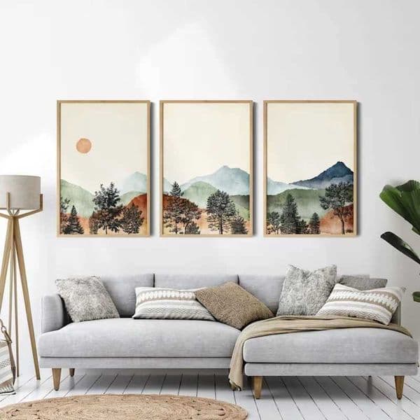 3 Piece Mountain Wall Art Poster Watercolor Nature Mountain Print Posters Landscape Set Printed Art Painting Living Room DecorXJ241104