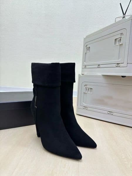 Women's ankle boots classic printed leather boots shopping shoes suede leather thick heel square toe black party shoes 35-42