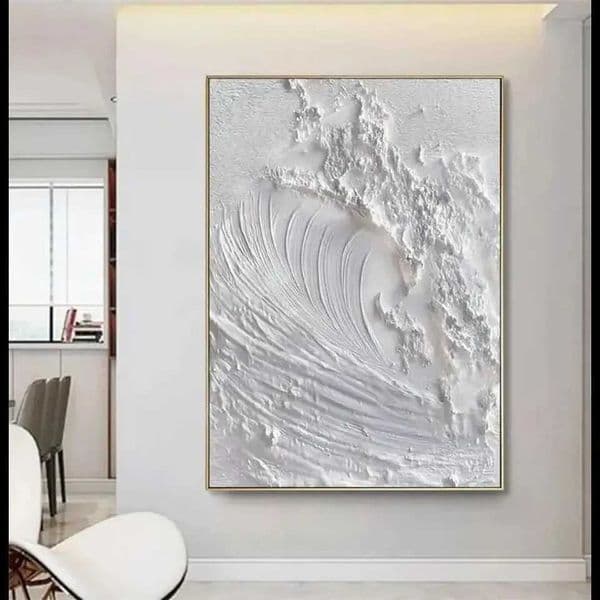 White Abstract Minimalist Textured Wall Art Ocean Wave Beach Painting on Canvas WabiSabi Wall Decor for Living Room Poster PrXJ241104