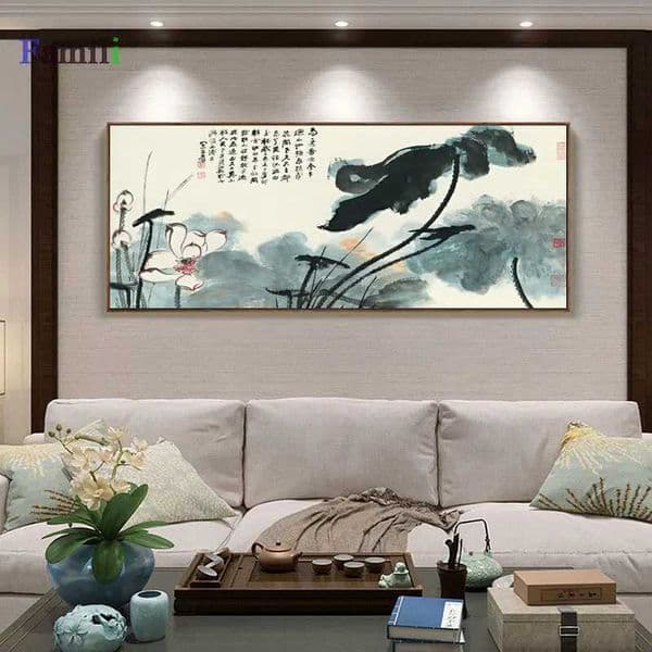 Vintage Watercolor Lotus Chinese Canvas Paintings Flower Wall Art Pictures Poster Print for Living Room Bedroom Home DecorXJ241104