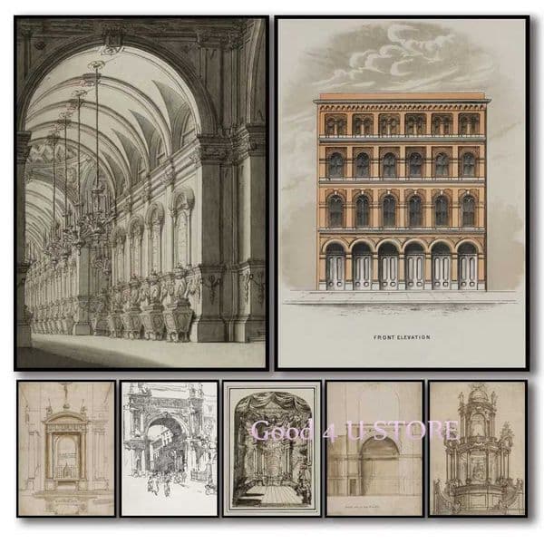 Vintage Famous Architecture Church Ink Drawing Sketch Line Poster Canvas Painting Wall Art Pictures Home Room Decor GiftXJ241104