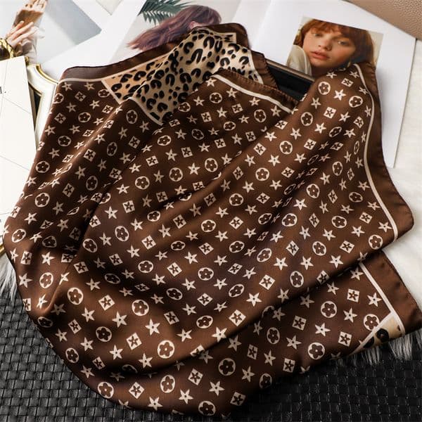 70x70cm Simple Presbyopia Style Print Floral imitate Silk Scarf Headband for Women Fashion Long Handle Bag Scarves Paris Shoulder Tote Luggage Ribbon Head Wraps