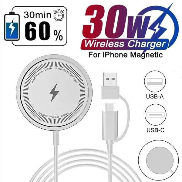 30w Magnetic Wireless Charger Pad for Macsafe iPhone 15 14 13 12 Pro Max Mini Fast Wireless Charging Dock Station Mag Chargers