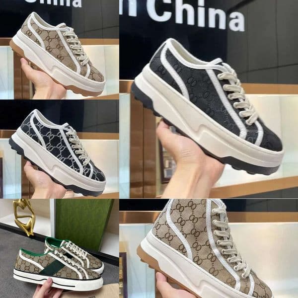 Shoes Designers Tennis Sneakers Canvas Beige Blue Washed Jacquard Denim Shoe Ace Rubber Sole Embroidered Vintage Mint Ivory Mahogany Casual Sneaker