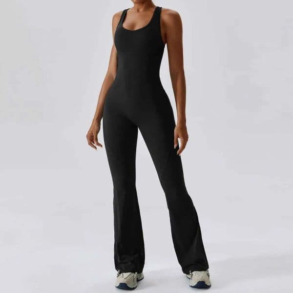 Quality Hollow Backless Long Sport Flare Jumpsuits One Piece Fitness Overalls Black Brown Dance Jump Suit Women Gym Set