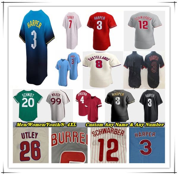 Baseball Jersey Nick Castellanos Alec Bohm Kyle Schwarber Bryce 3 Harper Bryson Stott Trea Turner Brandon Marsh J.T. Realmuto Johan Rojas Aaron Nola Zack Wheeler Utley