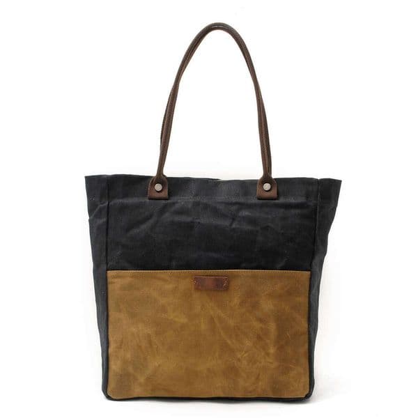 OLOEY Korean Fashion New Arrival Oil Wax Canvas Women's Simple Waterproof Cloth Retro Contrast Shoulder Bag Portable Shopping