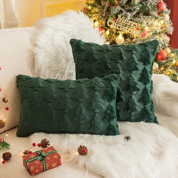 Pillow Case Christmas decoration embroidered pillowcase soft fur plush soft cushion cover living room sofa pillowcase home decoration 241107