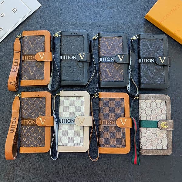 Genuine Leather Wallet Phone Case Designer iPhone Case Flip Card Holder for iPhone 16 15 14 Pro Max 13 12 11 14Plus Samsung Galaxy S23 Ultra S22 Plus Brand Mobile Cover