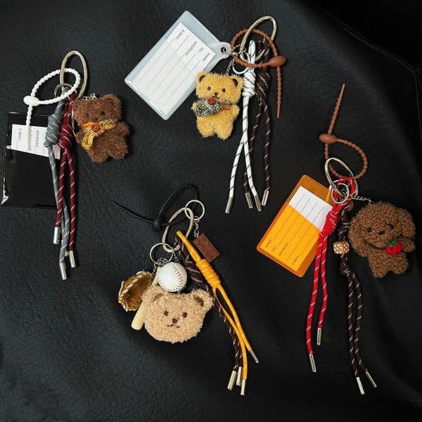 Ins Cute Plush Bear Keychain Puppy Rabbit 3D Baseball Postcard Pendant For Girl Women Gifts Mobile Bag Trendy Accessories Y2k 241107