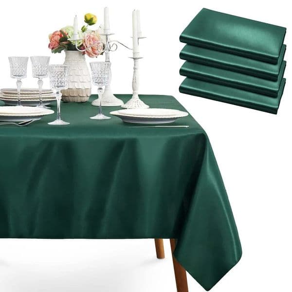 Dark Green Satin Tablecloth Rectangle Table Cover Bright Silky Cloth Smooth Decoration for Wedding Party Banquet 241107