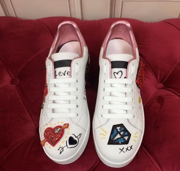 Mens Sneaker casual shoes low top trainers calfskin leather Metal buckle & Printed white Casual Walking Luxurious with box