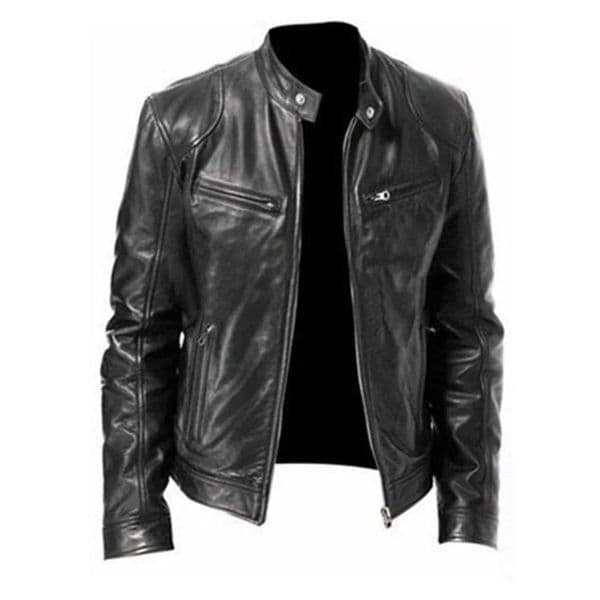 Mens Leather Jacket Autumn Winter Business Gentleman Warm Zipper Cardigan Pocket PU Leather Jacket Stand Collar Slim Coat 241024