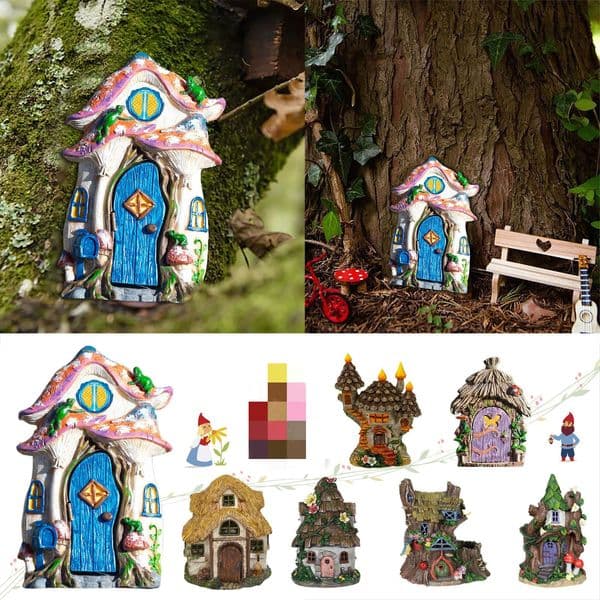 Christmas Decoration Elf Fairy Gate Miniature Garden Tree Gate Statue Wooden Decoration Fairy Garden Party Decorations