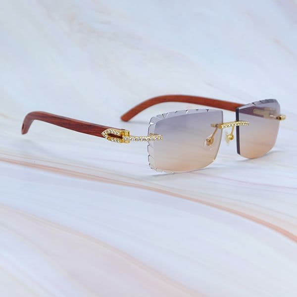 12A Moissanite Sunglasses Mens Designer Diamond Cut Luxury Carter Stylish Sun Glasses Red Wood Rimless Wooden Driving Shades Eyewear Silver Frame