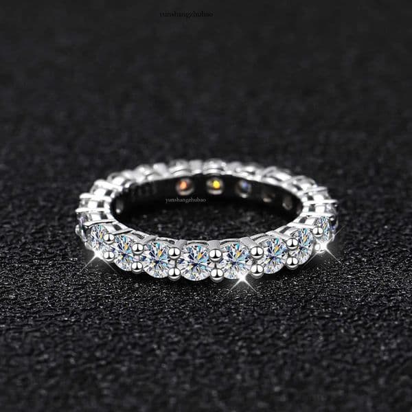 Band 22 Ct Full Moissanite Row For Women Sterg Sier D White Gold Dia Rings Eternity Wedding Fine Jewelry