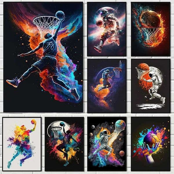 Nordic Color Sports Basketball Poster Printing Canvas Painting Sports Wall Art Pictures Children Teenagers Boys Gifts Room Gym Decoration X241107