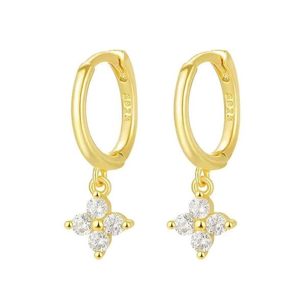 Classic Summer Fine Jewelry 925 Sterling Silver Zircon Four Leaf Clover Earrings for Women Hoop Drop Earrings