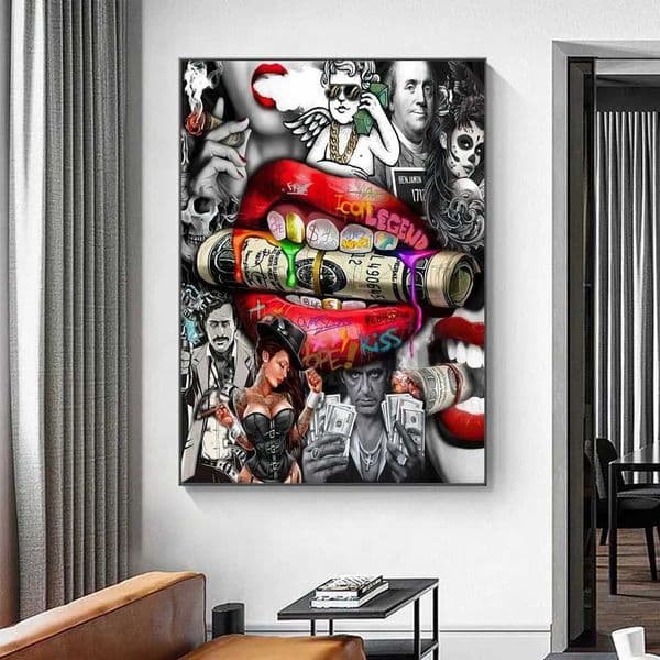 Graffiti sexy female criminal gang mouth bank wall art canvas painting poster modern ular home room decoration printing mural X241107