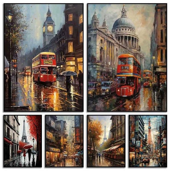 Vintage Cityscape metal posters logos foil canvases prints home patio shops modern wall art decorations frameless W241109