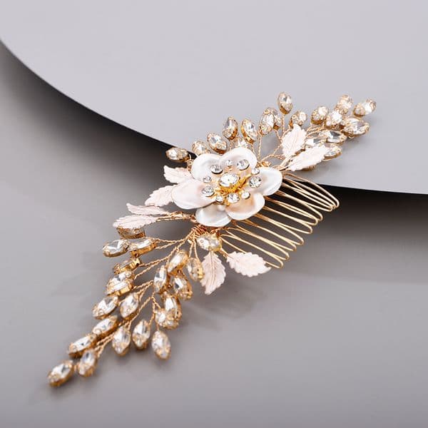 Gold Wedding Accessories Bridal Headwear Shiny Crystal Hair Comb Elegant Banquet For Women Flower Tiara Rhinestone Hair Ornament