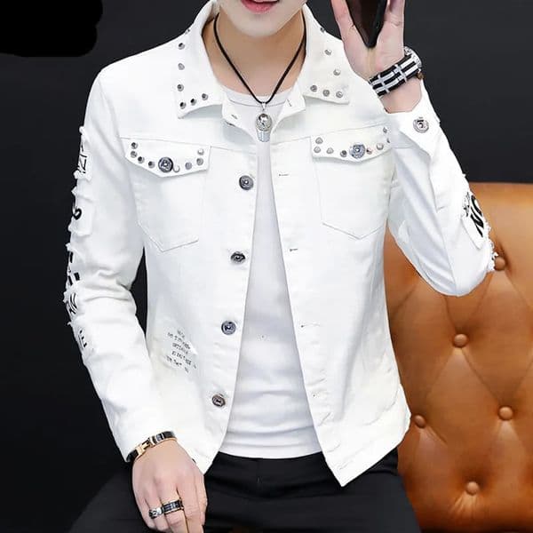 Mens Denim Jacket Spring/Summer Personalized Denim Jacket Mens Slim Fit Solid Color Handsome Edition 241108