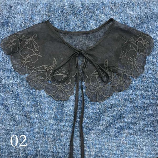 Women Lace Embroidered Doll Fake Collar Removable Shawl Ladies Bow Sweater Necks Decor Clothes Accessory