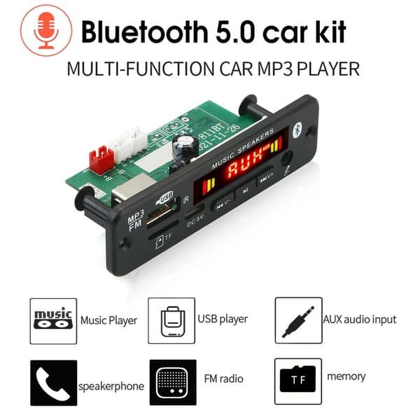 2*20W 40W Amplifier DC 6-18V MP3 Decoder Board Bluetooth 5.0 12V Car MP3 Player USB FM Call Recording Support Folder Switching