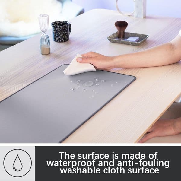 Gaming mouse pad, medium gray desk pad, large keyboard pad, waterproof cloth surface, non-slip base, suitable for home office