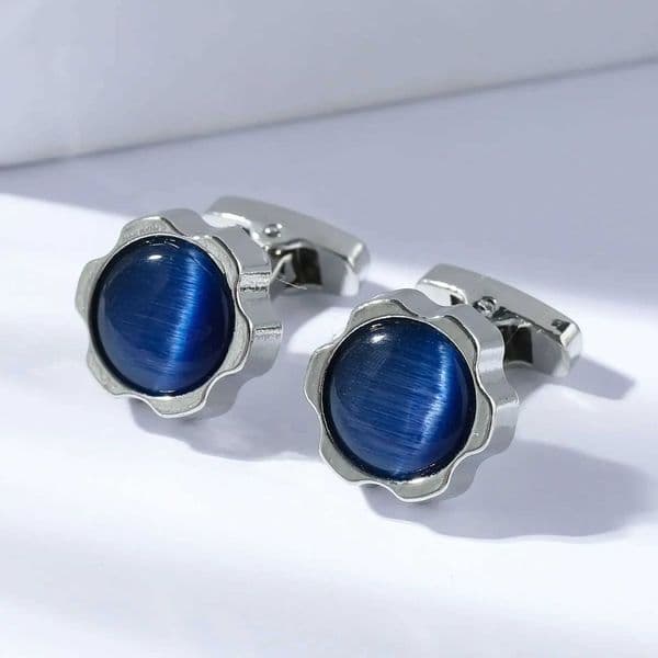 New Blue Opal Cufflinks Fashion Mens Business Dress Button Mens Wedding Accessories Gift French Cufflinks W241109