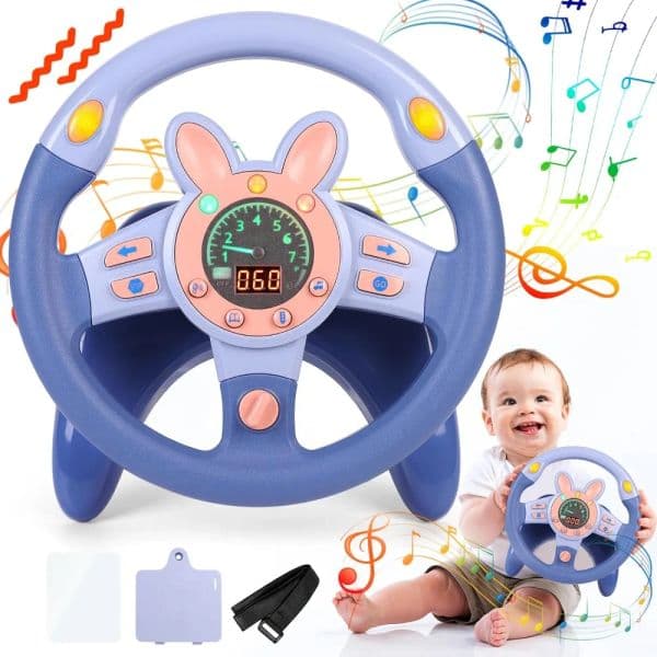 Simulated Driving Portable Steering Wheel Copilot Toy, Educational Sounding Gift Funny Interactive Driving Wheel with Music