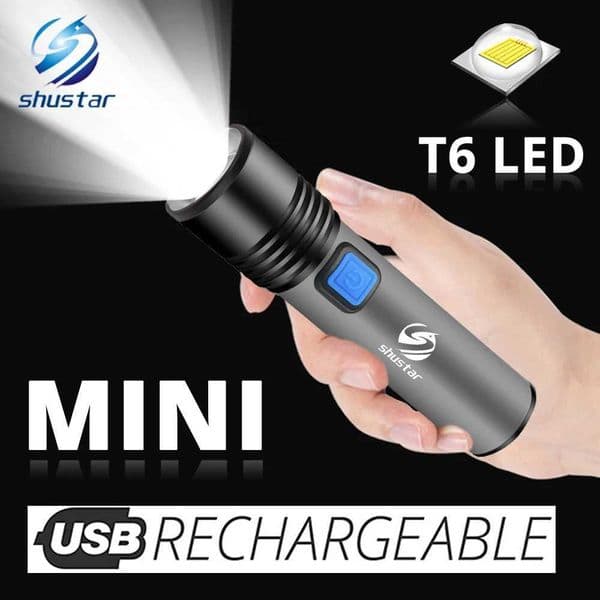 USB Rechargeable LED Flashlight With T6 LED Built-in 1200mAh lithium battery Waterproof camping light Zoomable TorchLX241109