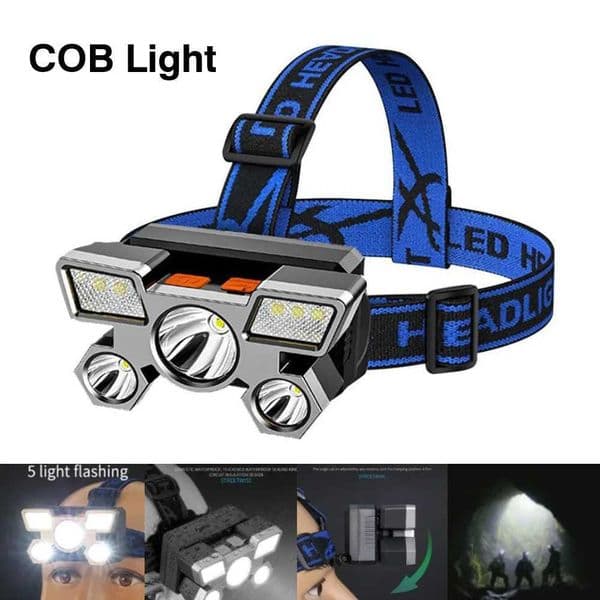 5 LED Flashlight Rechargeable with Built in 18650 Battery Adjustable Strong Light Camping Adventure Fishing Head Light HeadlampLX241109
