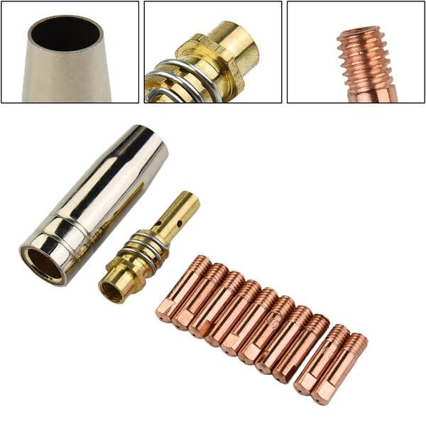 12 Pcs/Set MB 15AK MIG/MAG Welding Contact Tips 0.8x25mm M6 Gas Nozzle Tip Holder Connector Rod Nozzle Shroud Metal Accessories