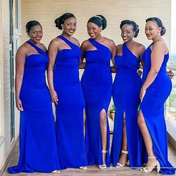 African One Shoulder Royal Blue Bridesmaid Dress Elastic Satin Long Wedding Guest Dresses Simple Front Split Vestidos Dama De Honra