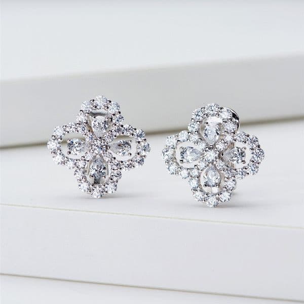Luomansi Moissanite Petal Ear Clip Passes Dia Test First Order -10 Solid S Sier Jewelry Women's Wedding Party Gift