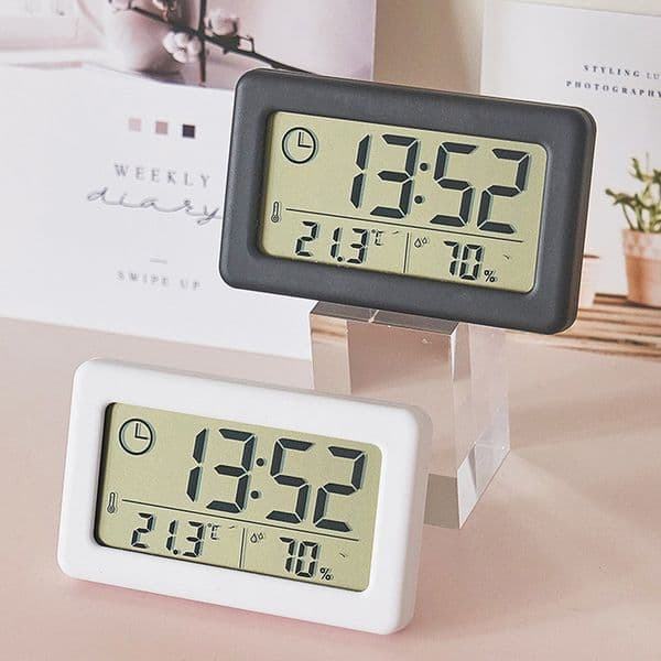 Large LCD Digital Thermometer Hygrometer Clock Indoor Temperature Sensor Humidity Meter Thermometer Gauge Bedside Clock