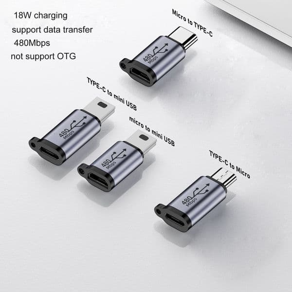 Micro USB to Mini USB Type-C Adapter Female To Micro Usb Male Converter Connector Aluminum Alloy