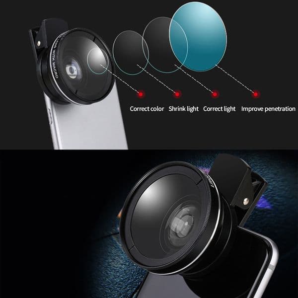 2 in 1 0.45x 49uv Super Wide-Angle Lens + 15X Macro Lenses 4K HD Professional Photography Phone Camera Lens for Smartphone