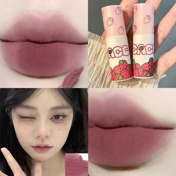 3pcsLovely Strawberry Lip Mud Clay Velvet Matte Lipstick Makeup Waterproof Long-lasting Smooth Red Lip Tint Pigment Lip GlossXJ241109