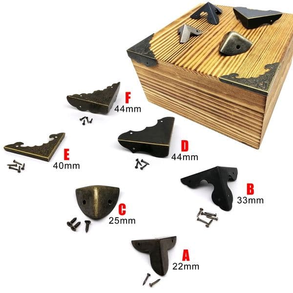 12pc Antique Vintage Bronze Decorative Corner Protector Jewelry Chest Wine Gift Wood Box Case Suitcase Picture Photo Frame Cover