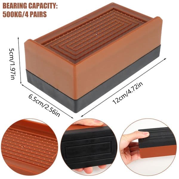 Bed Risers Furniture Risers Leg Extenders Stackable Desk Lifts Leg Extender with Anti Slip Pad for Table Couch Sofa 4 Pack Brown