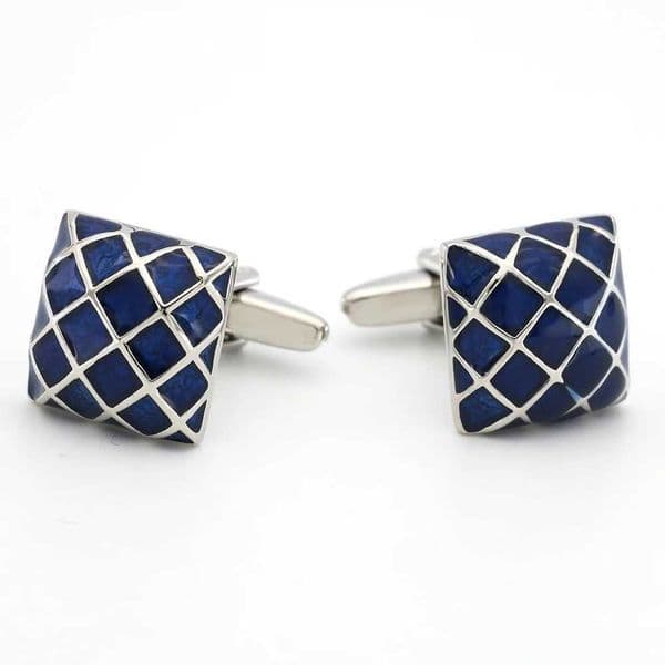 Mens square checkered cufflinks copper material blue W241109
