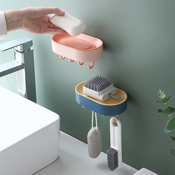 Creative Draining Soap Box with Hook Household Double-Layer Punch-free Wall-Mounted Creative Soap Holder Bathroom Soap Holder