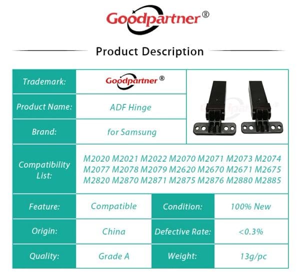 2X JC97-03191A JC97-04194A ADF Hinge for SAMSUNG M2020 M2021 M2022 M2070 M2071 M2073 M2074 M2077 M2078 M2079 M2620 M2670 M2671
