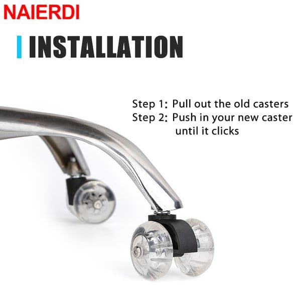 5PCS NAIERDI 2inches Office Chair Caster Wheels Swivel Rubber Soft Safe Rollers PU Transparent Furniture Wheel for Furniture