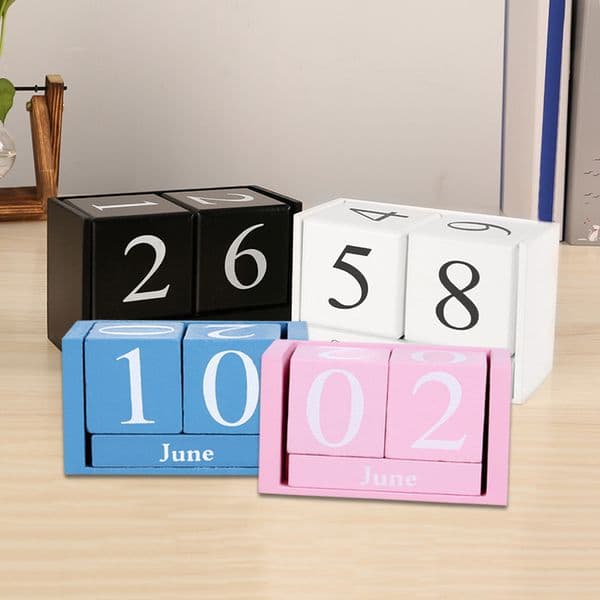 Vintage Wooden Perpetual Desk Calendar Block Planner Permanent Desktop Organizer Diy Agenda Gdeals