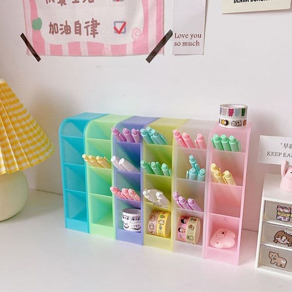 Desk Pen Holder Pencil Makeup Storage Box Desktop Organizer School Office Stationery