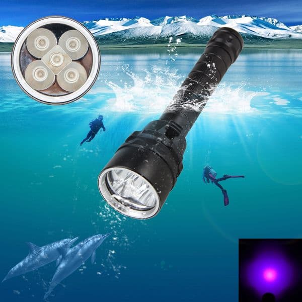 5 Light Purple Diving Flashlight UV5 2000LM LED 18650 Ultraviolet Torch Purple Light Rechargeable Zoom Black Light Pet Detector